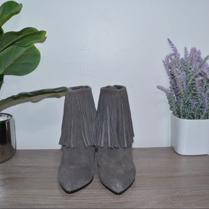 NEW! $120 Chinese Laundry Arctic Fringe Suede Pointy Boho Wedge Bootie Size 6.5
